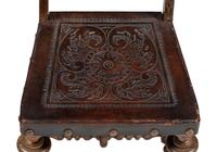 Six Mizner Carved Walnut and Embossed Leather Back Side Chairs