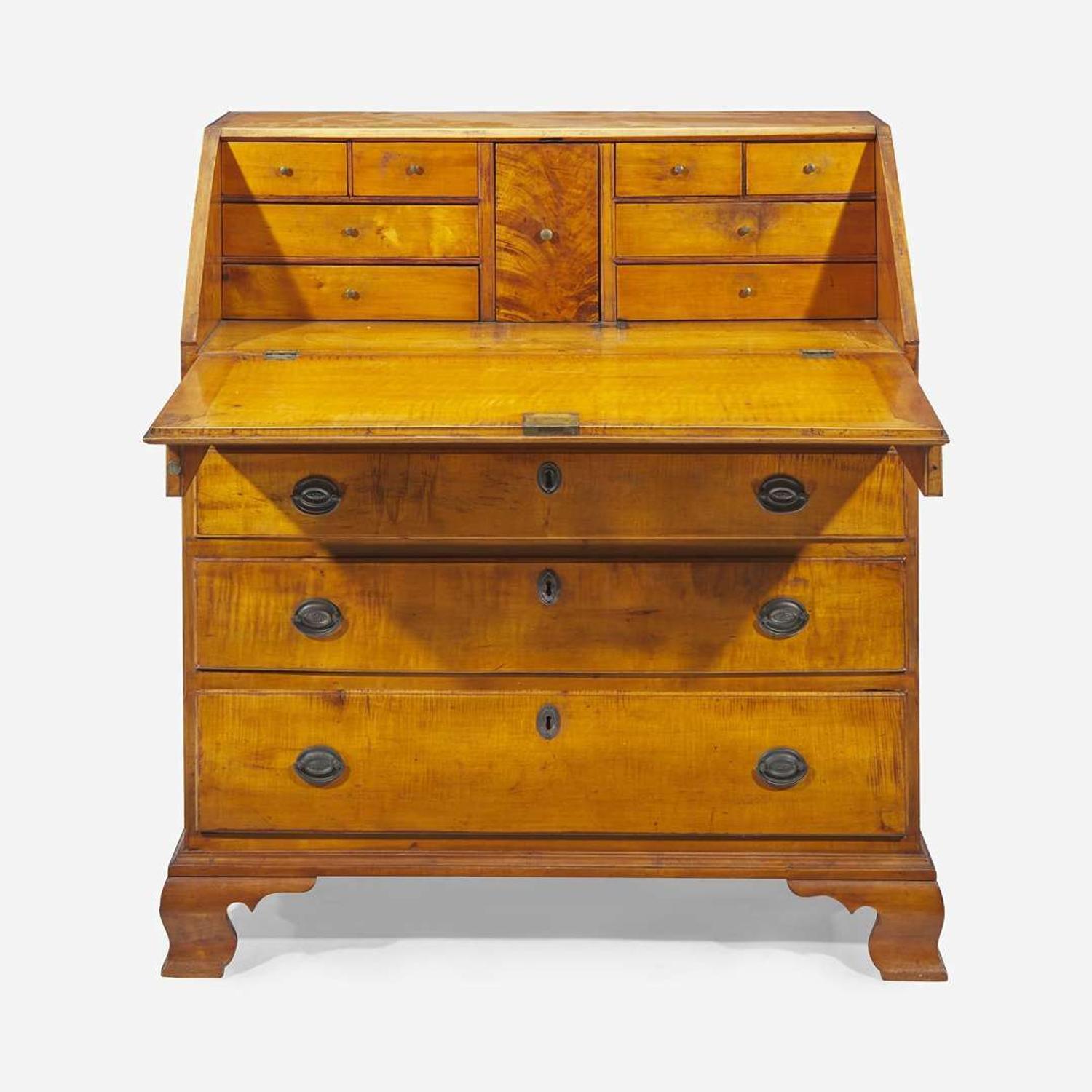 A Chippendale carved tiger maple slant-front desk late 18th century