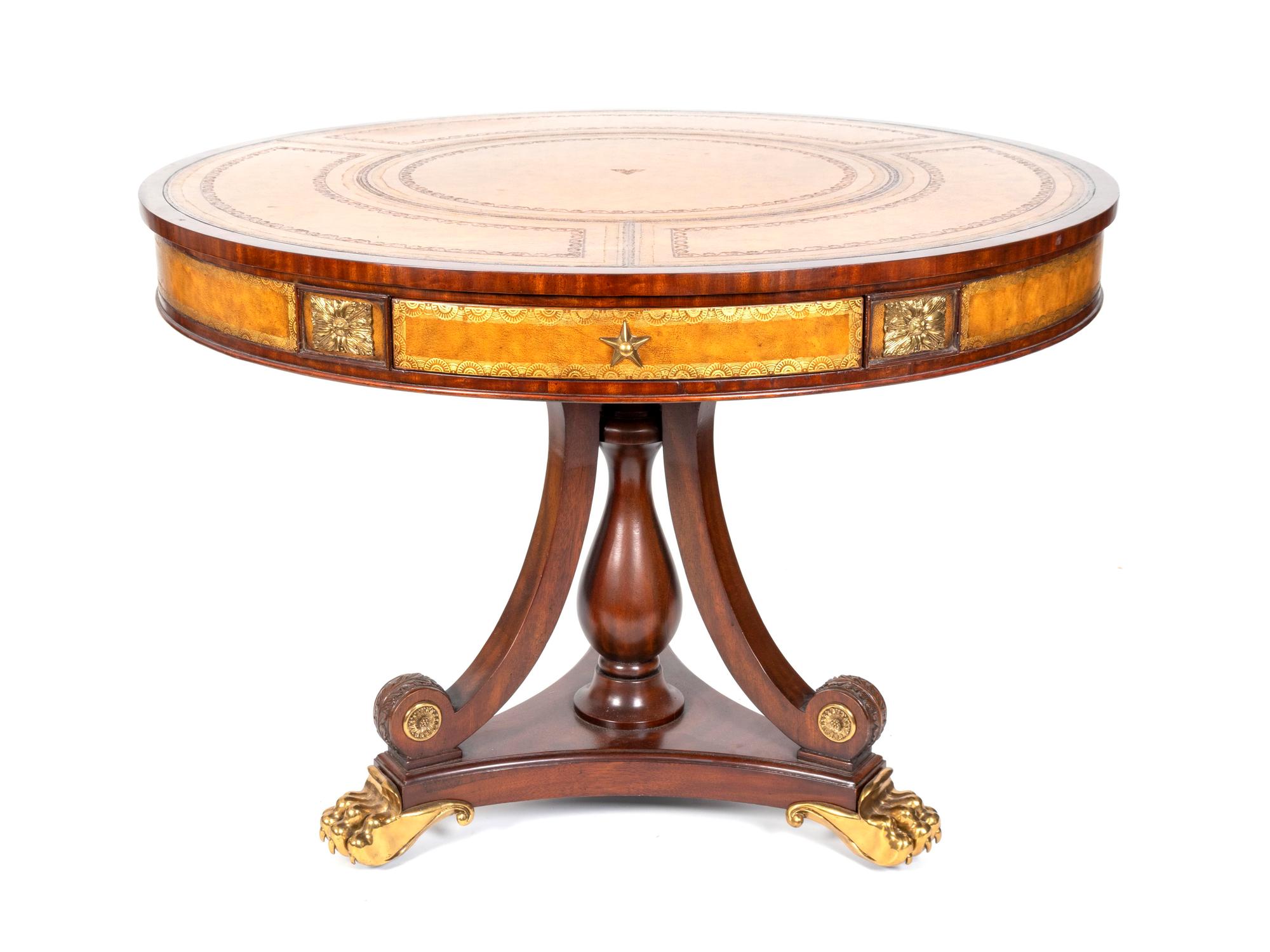 A Regency Style Gilt Metal Mounted Mahogany Drum Table — MAITLAND-SMITH, 20TH CENTURY