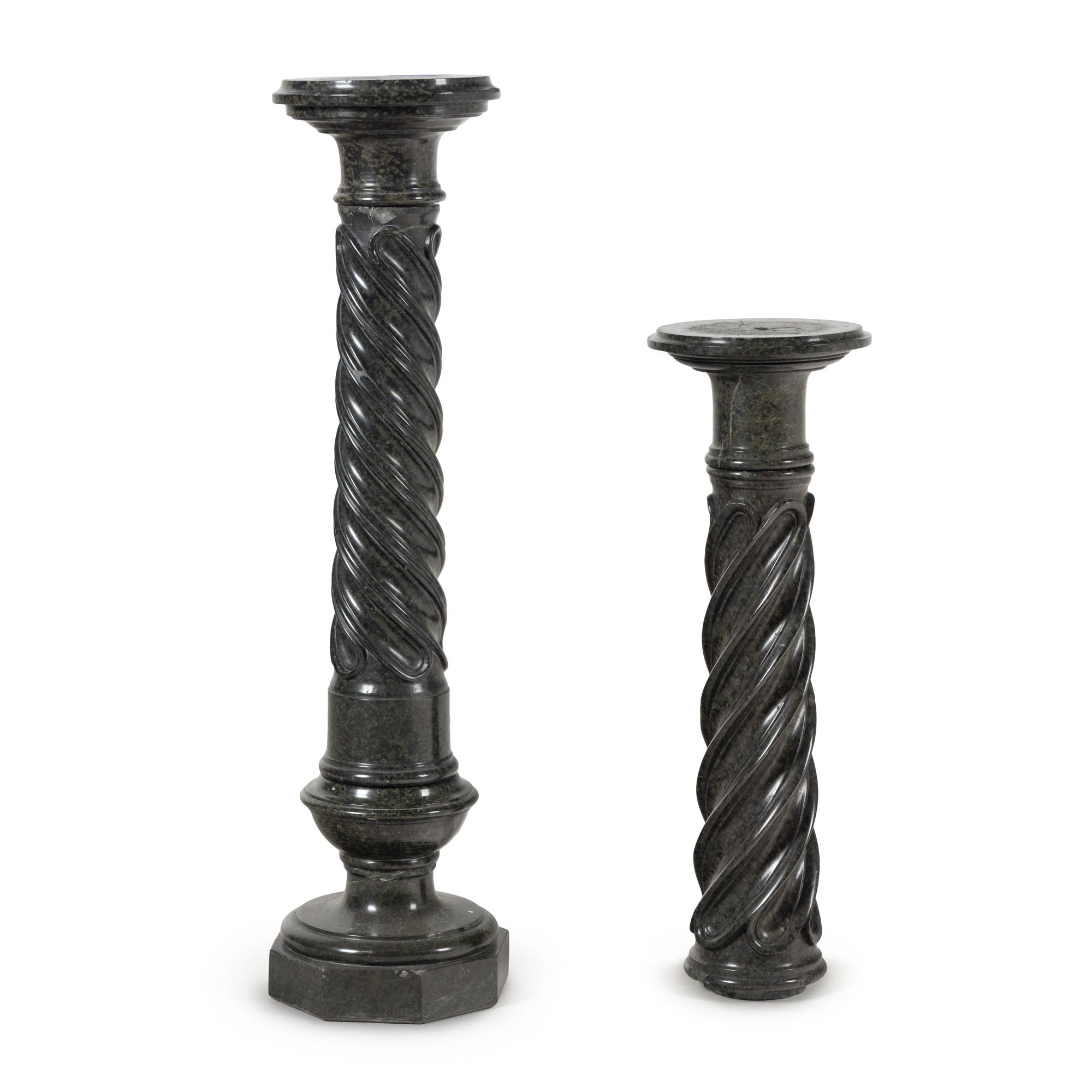 Two Continental Black Marble Pedestals