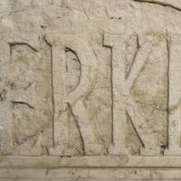 A Carved Marble Berkel Advertising Piece 30" W x 6.5" D x 14.5" H — Italy, 20th Century