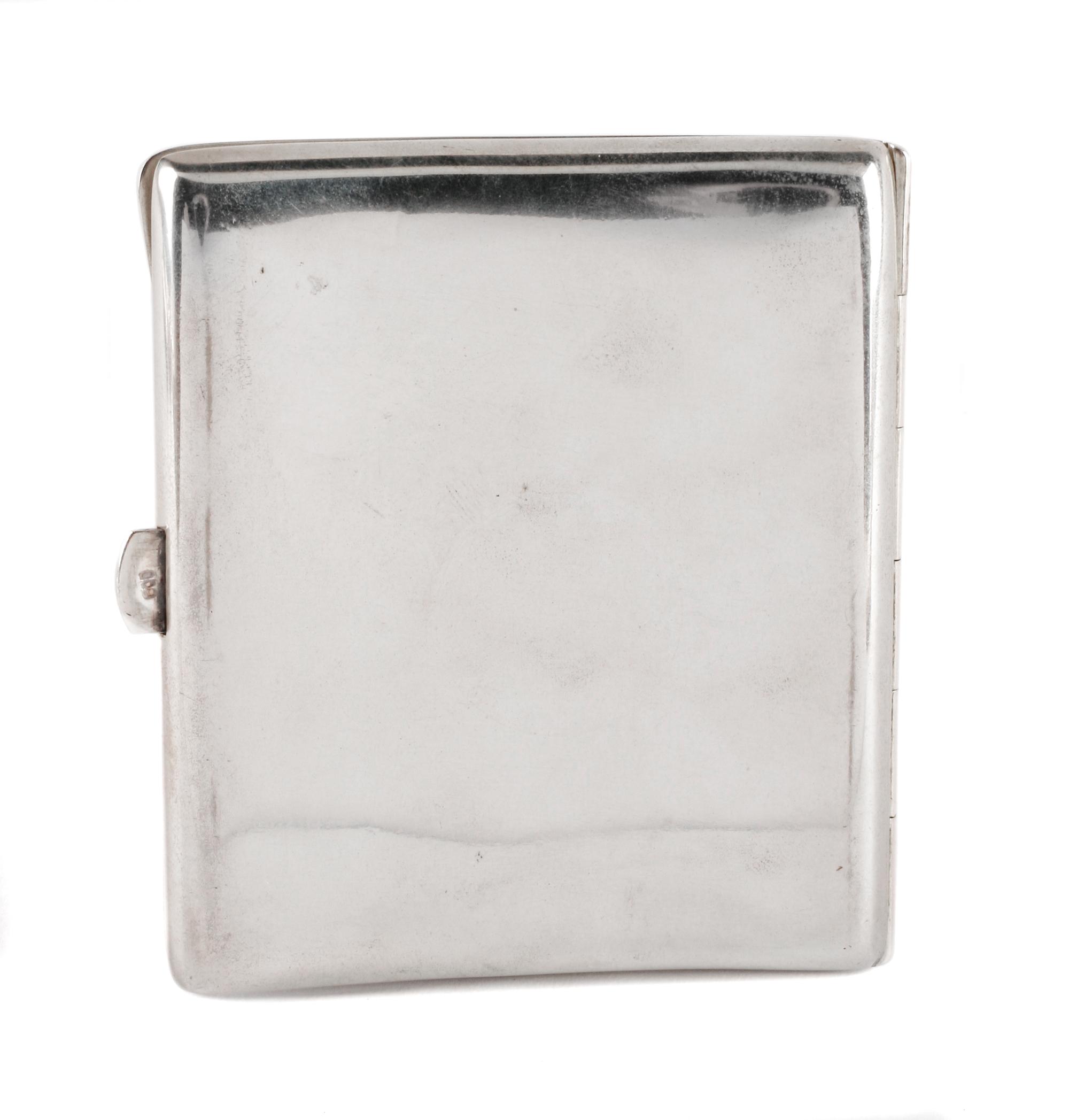 A Continental Enameled Silver Cigarette Case, Late 19th/Early 20th Century, the lid enameled to show a sea nymph.