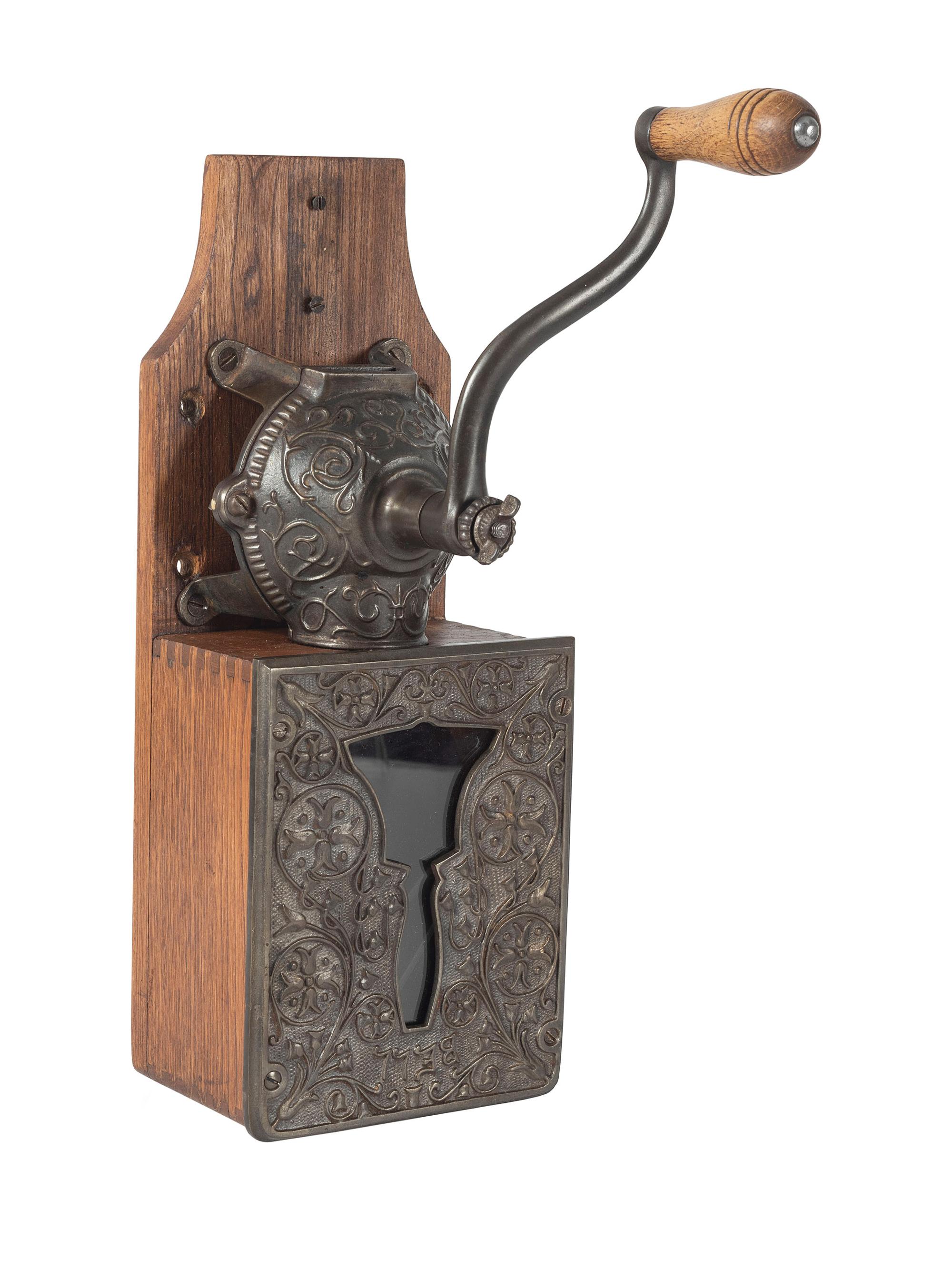 A Bell Cast Iron Wall Mount Coffee Grinder