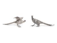 A Pair of Continental Silver Pheasant Table Ornaments