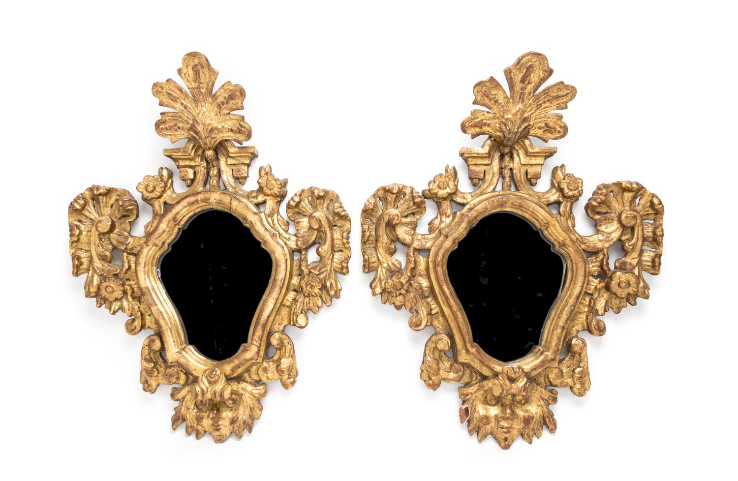 A Pair of Baroque Giltwood Mirrors Height 24 x width 18 inches. — LIKELY ITALIAN, 18TH CENTURY