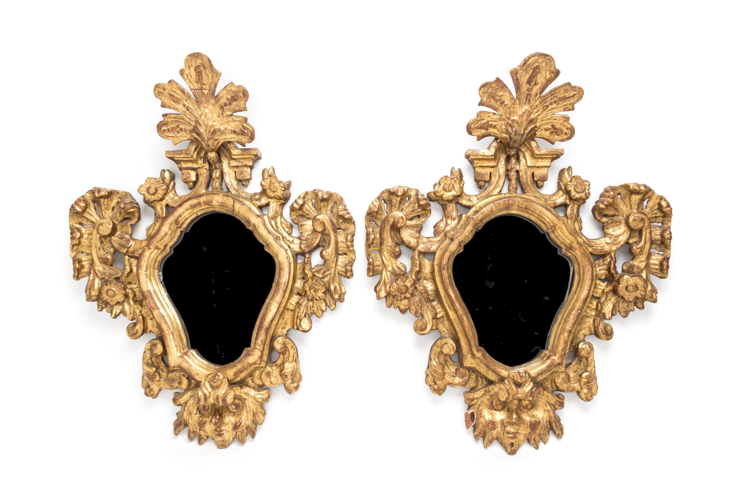 A Pair of Baroque Giltwood Mirrors Height 24 x width 18 inches. — LIKELY ITALIAN, 18TH CENTURY