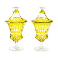 A Pair of Val St. Lambert Chartreuse Cut-To-Clear Glass Pokals