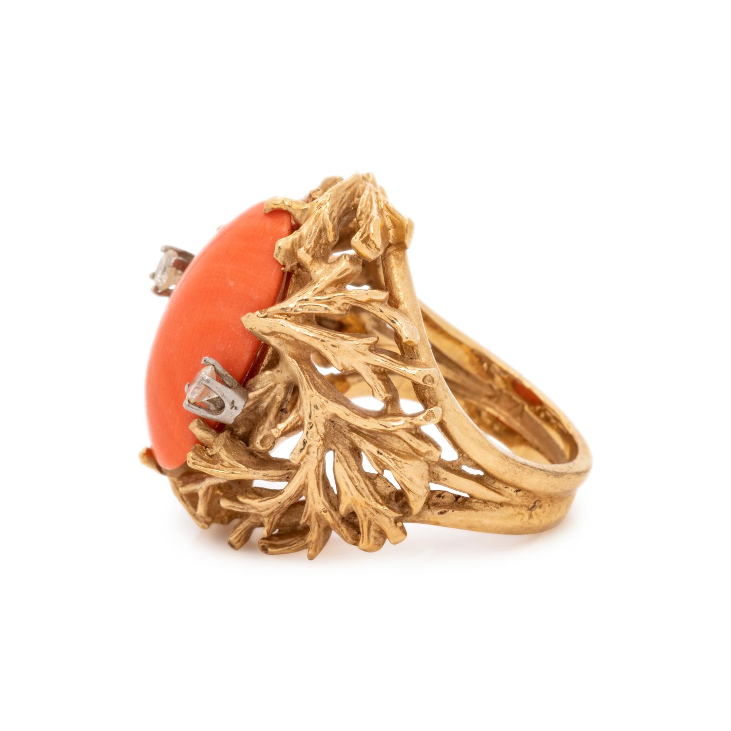 CORAL AND DIAMOND RING