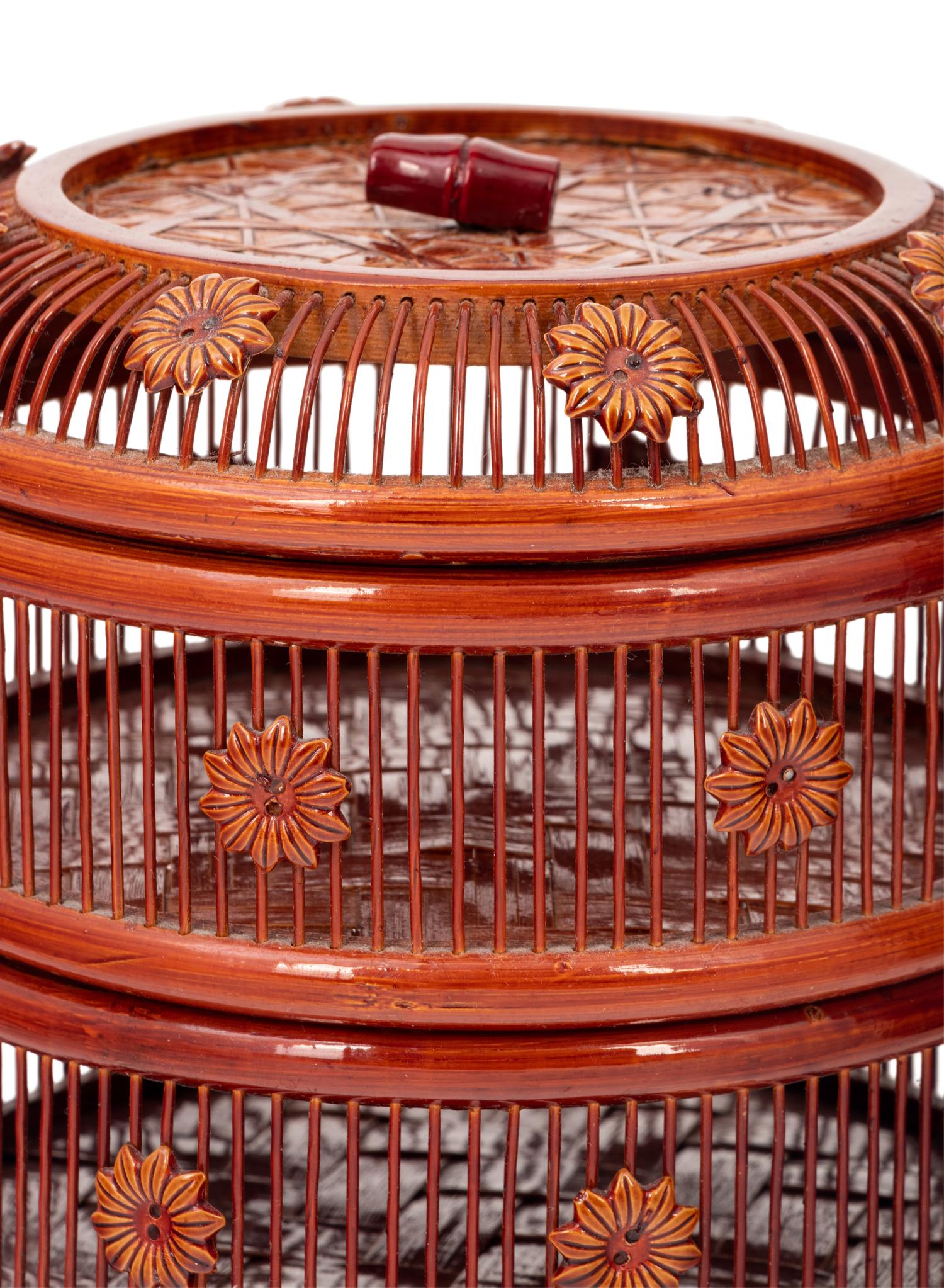 Two Chinese Lacquered Wood and Bamboo Food Baskets