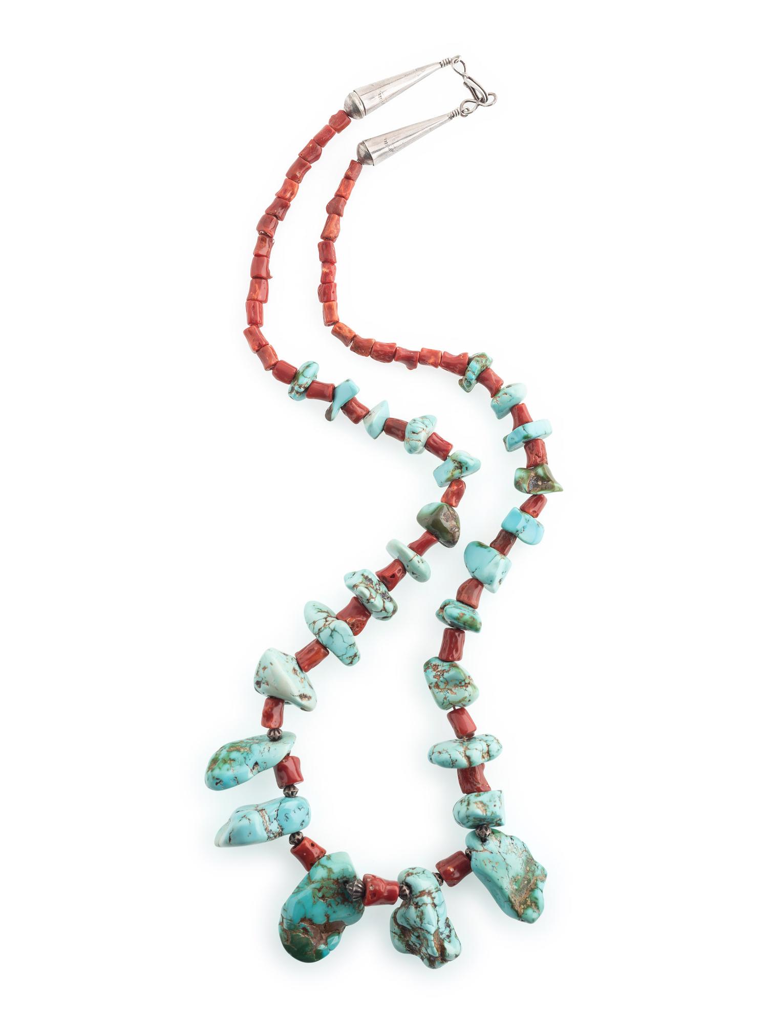 Pueblo Single-strand Coral and Royston Turquoise Nugget Necklaces