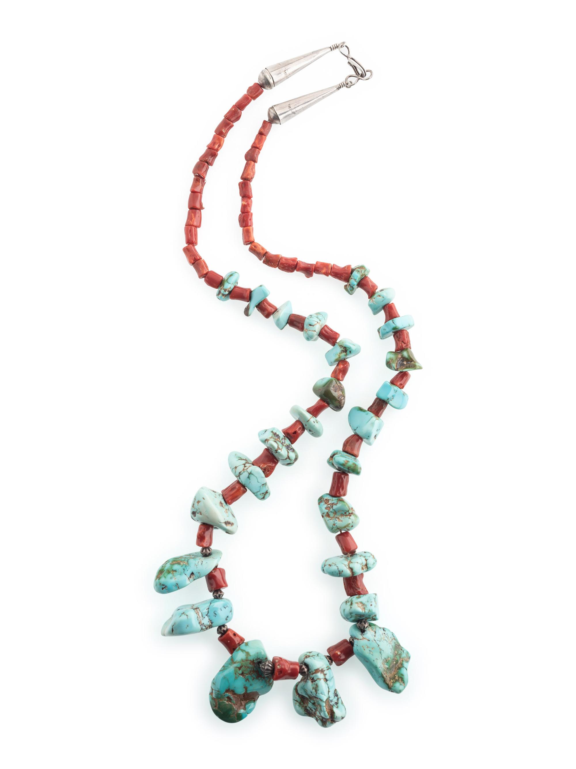 Pueblo Single-strand Coral and Royston Turquoise Nugget Necklaces