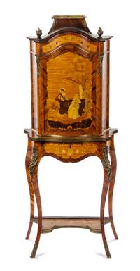 A Louis XV Style Kingwood, Satinwood and Marquetry Cabinet on Stand, EARLY 20TH CENTURY, Height 62 7/8 x width 23 x depth 11 7/8 inches — EARLY 20TH CENTURY,