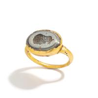 A Roman Gold and White Glass Finger Ring with a Male Portrait Head (Possibly a Young Hercules)