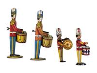 Four Tin Lithograph Windup Toy Soldiers with Drums
