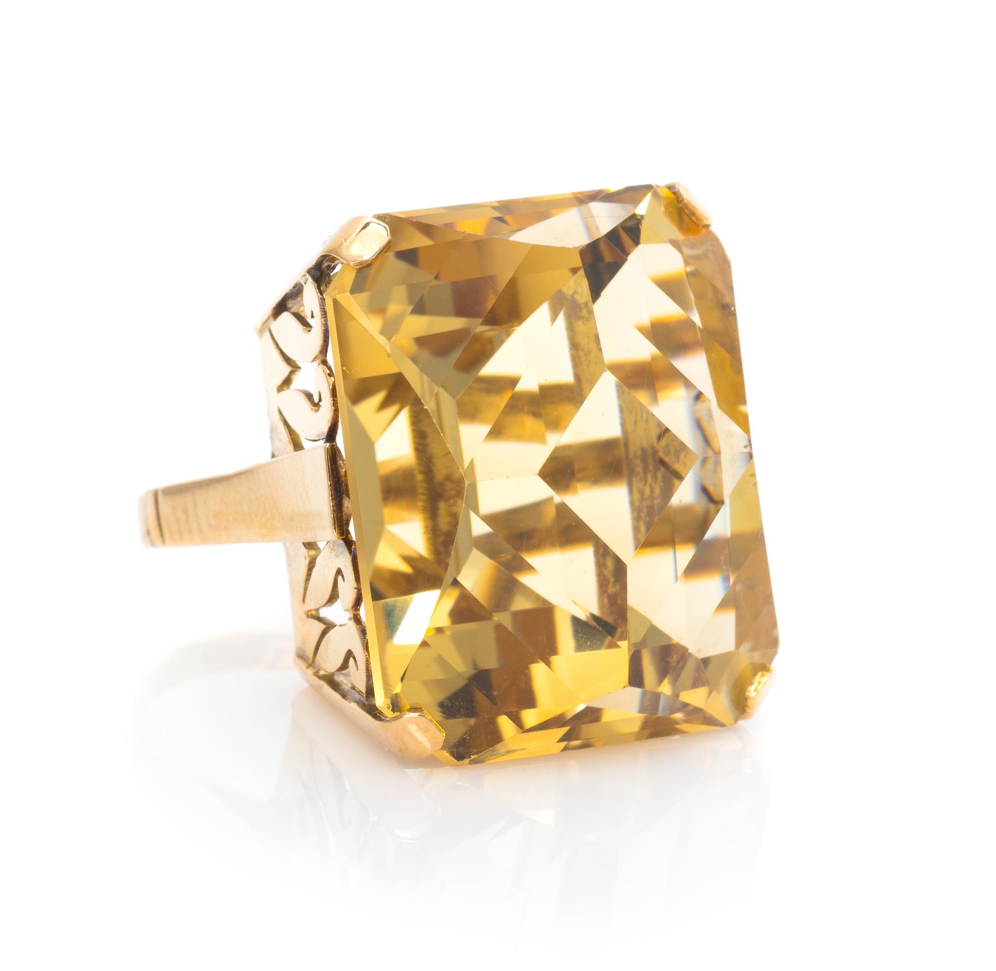 A Retro 14 Karat Yellow Gold and Citrine Ring, 14.30 dwts.