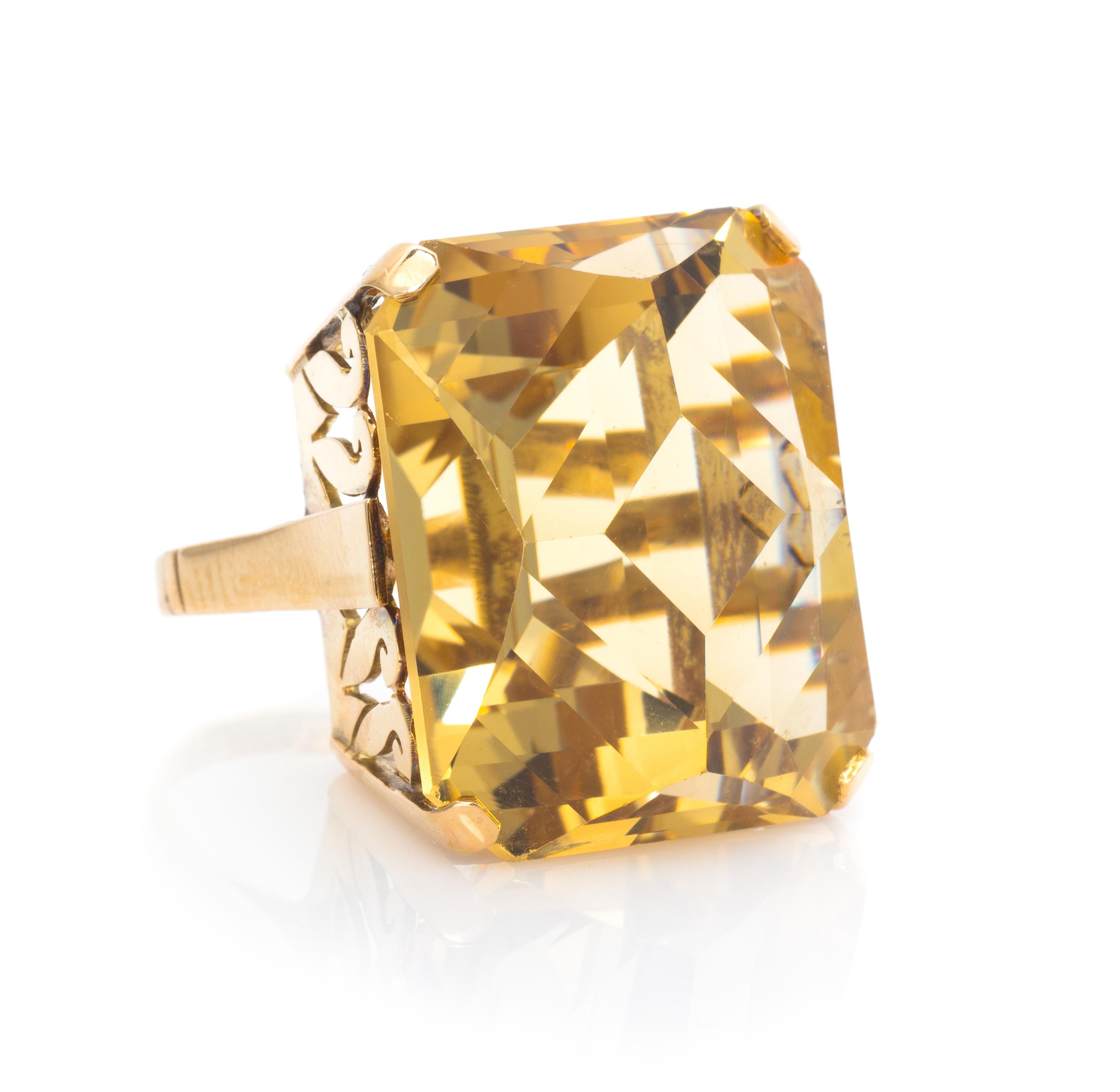 A Retro 14 Karat Yellow Gold and Citrine Ring, 14.30 dwts.