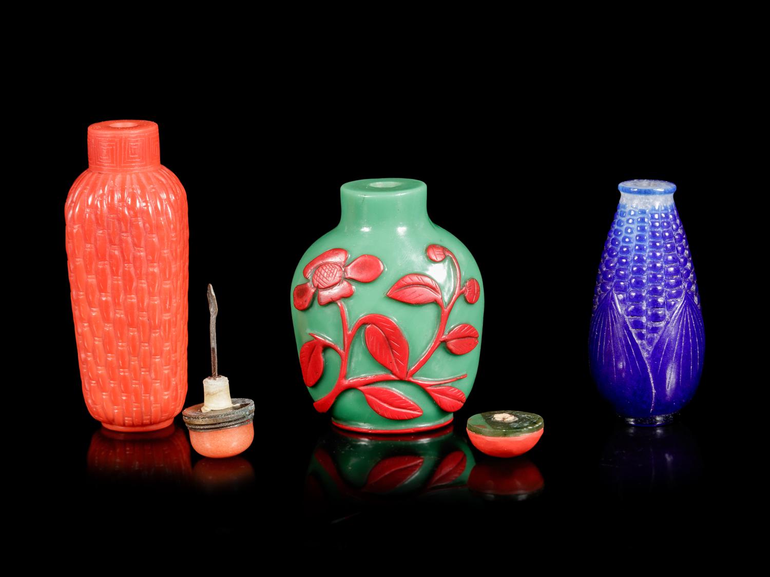 Three Chinese Peking Glass Snuff Bottles