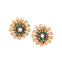 YELLOW GOLD, GEMSTONE AND CULTURED PEARL FLOWER EARCLIPS