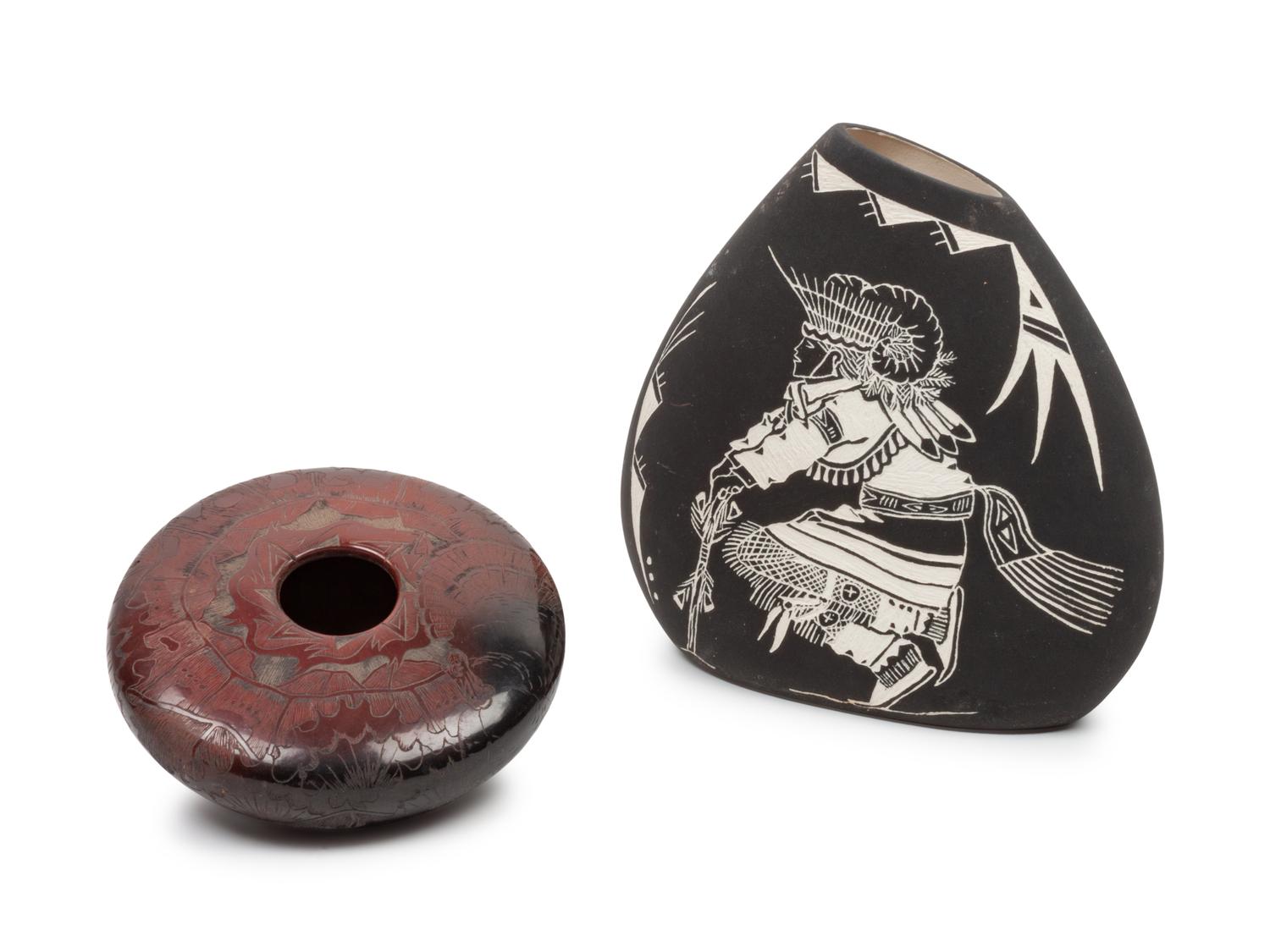 Santa Clara Sgraffito Pottery Jars