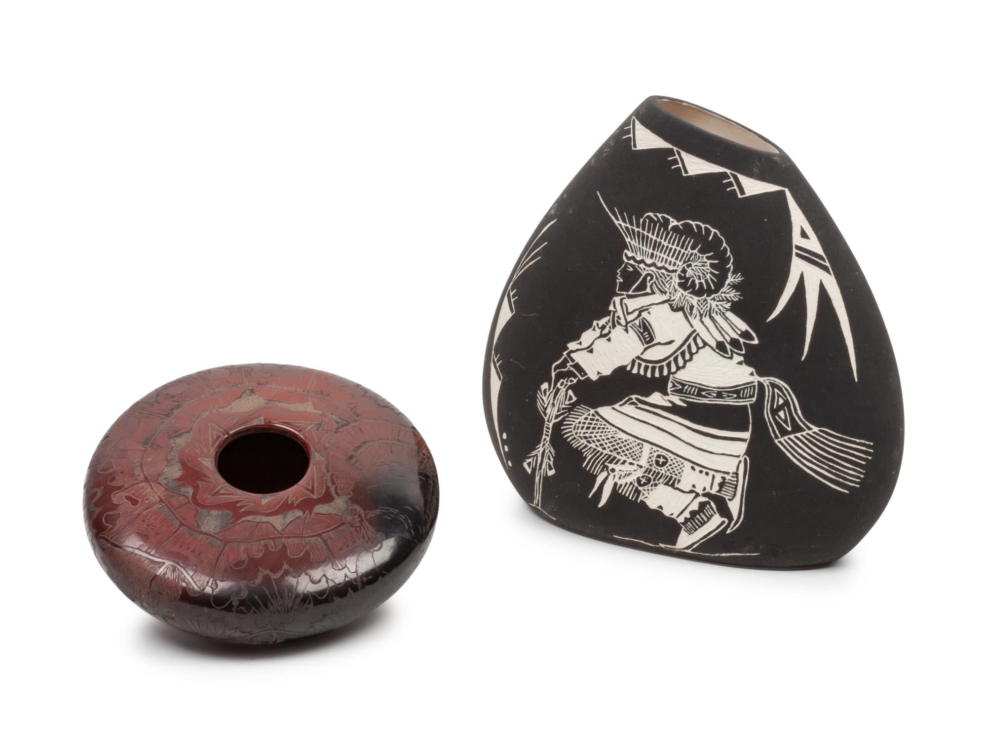 Santa Clara Sgraffito Pottery Jars