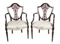A Pair of Hepplewhite Style Mahogany Open Armchairs Height 36 1/2 inches. — 19TH CENTURY