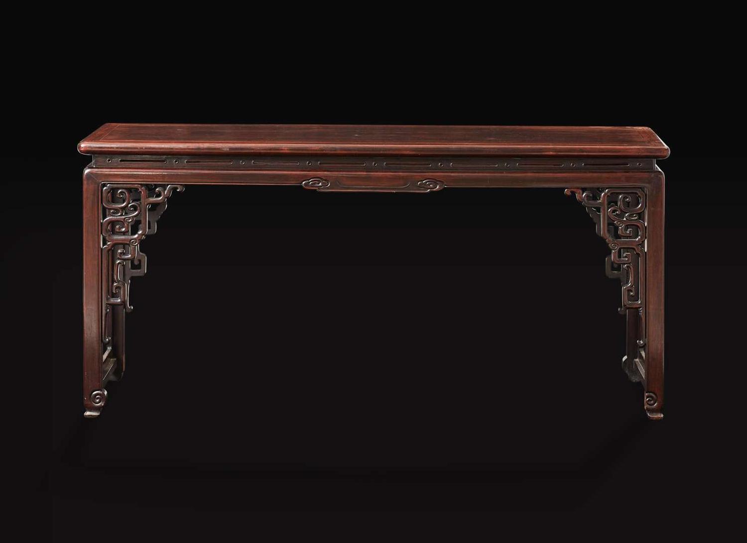 An unusual Chinese carved hongmu qin table, late Qing dynasty 紅木琴桌 晚清