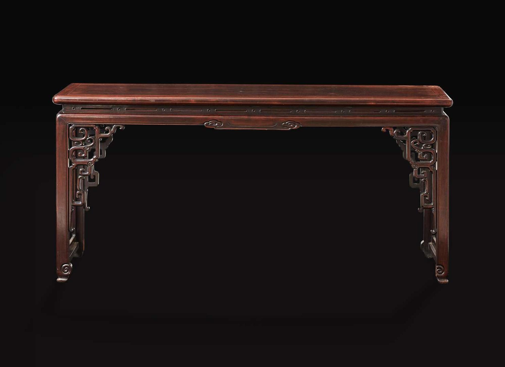 An unusual Chinese carved hongmu qin table, late Qing dynasty 紅木琴桌 晚清