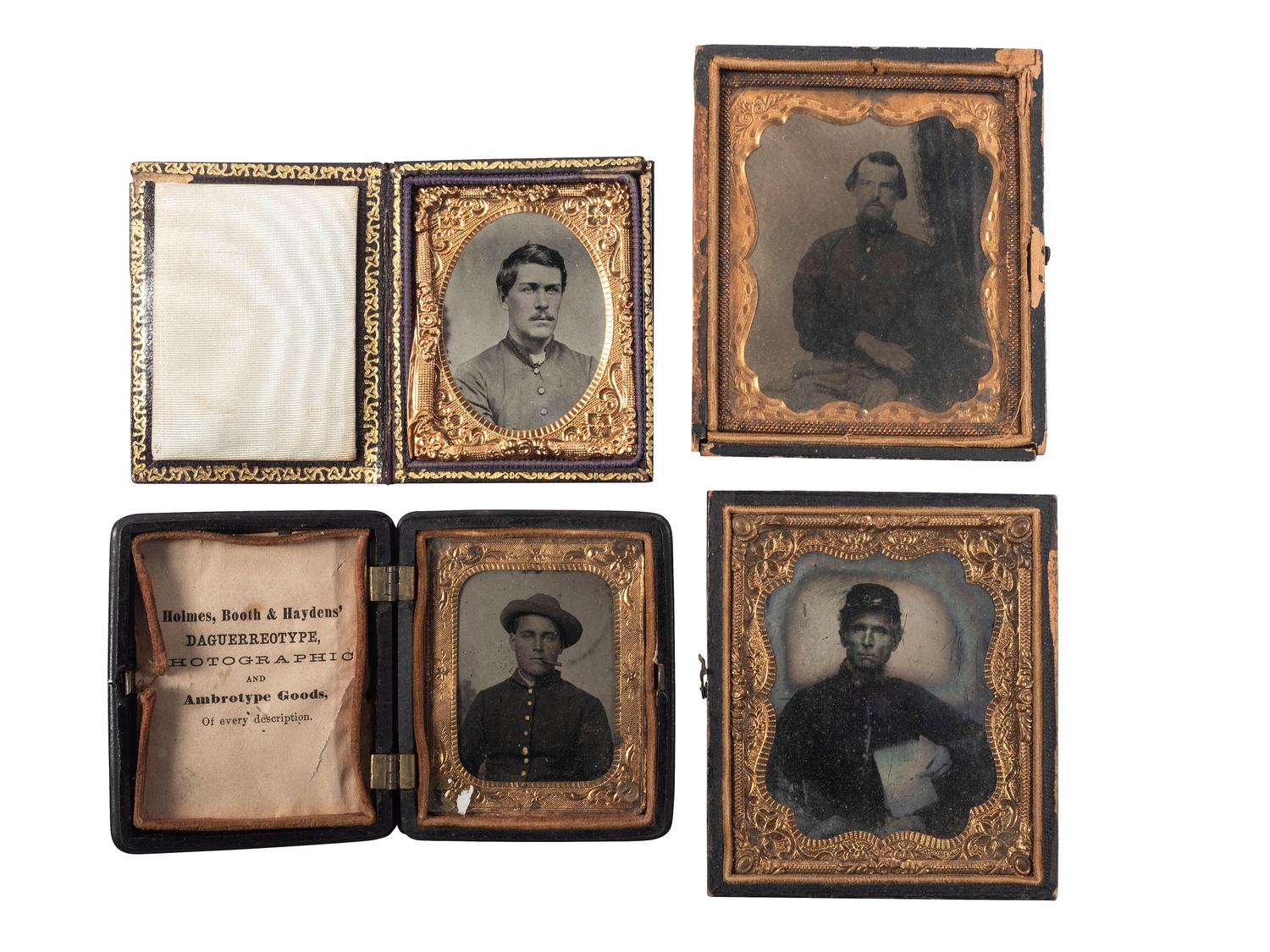 [CIVIL WAR]. 4 ambrotype and tintype portraits of soldiers, incl. by a federal smoking a cigar