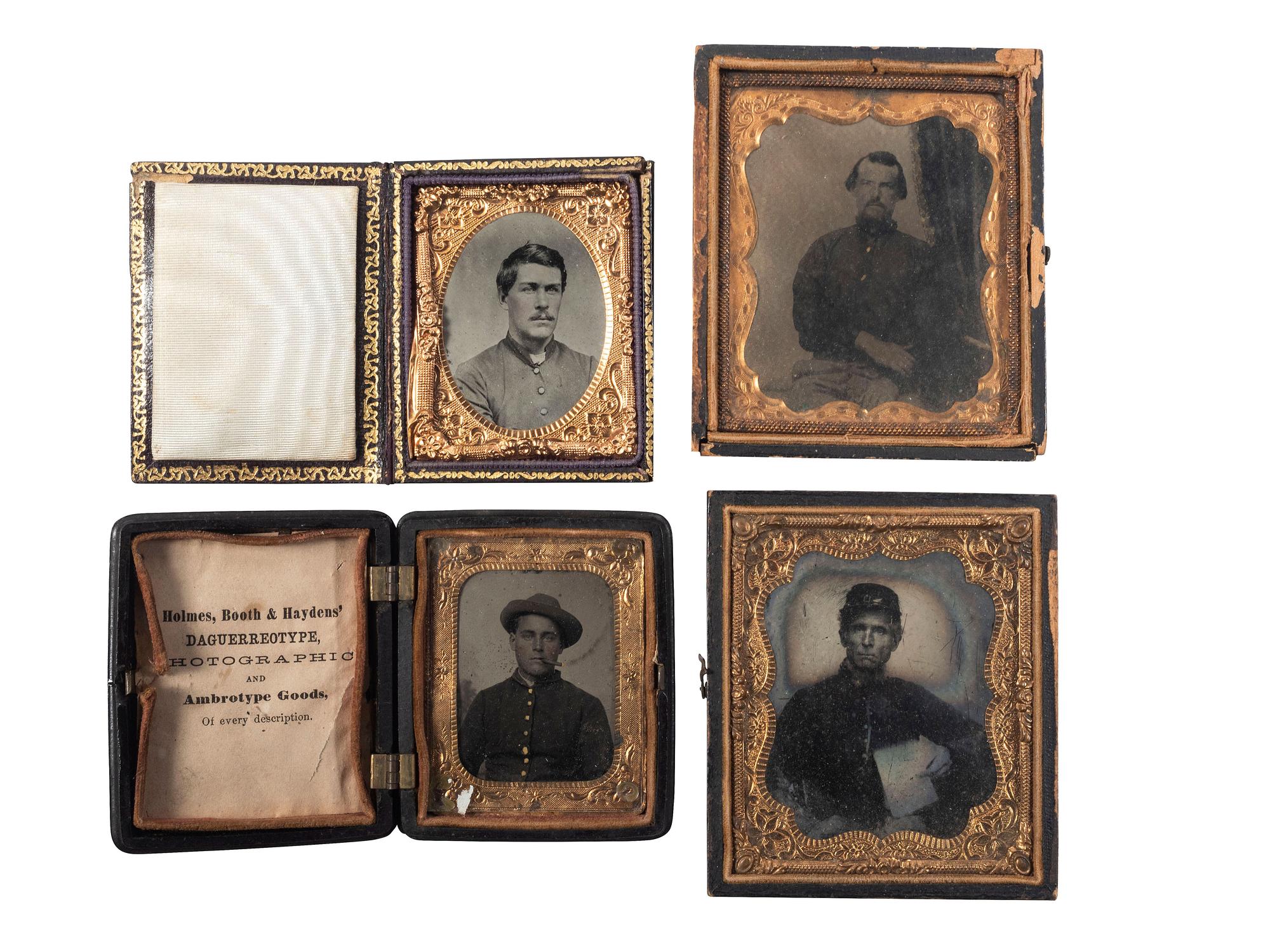 [CIVIL WAR]. 4 ambrotype and tintype portraits of soldiers, incl. by a federal smoking a cigar