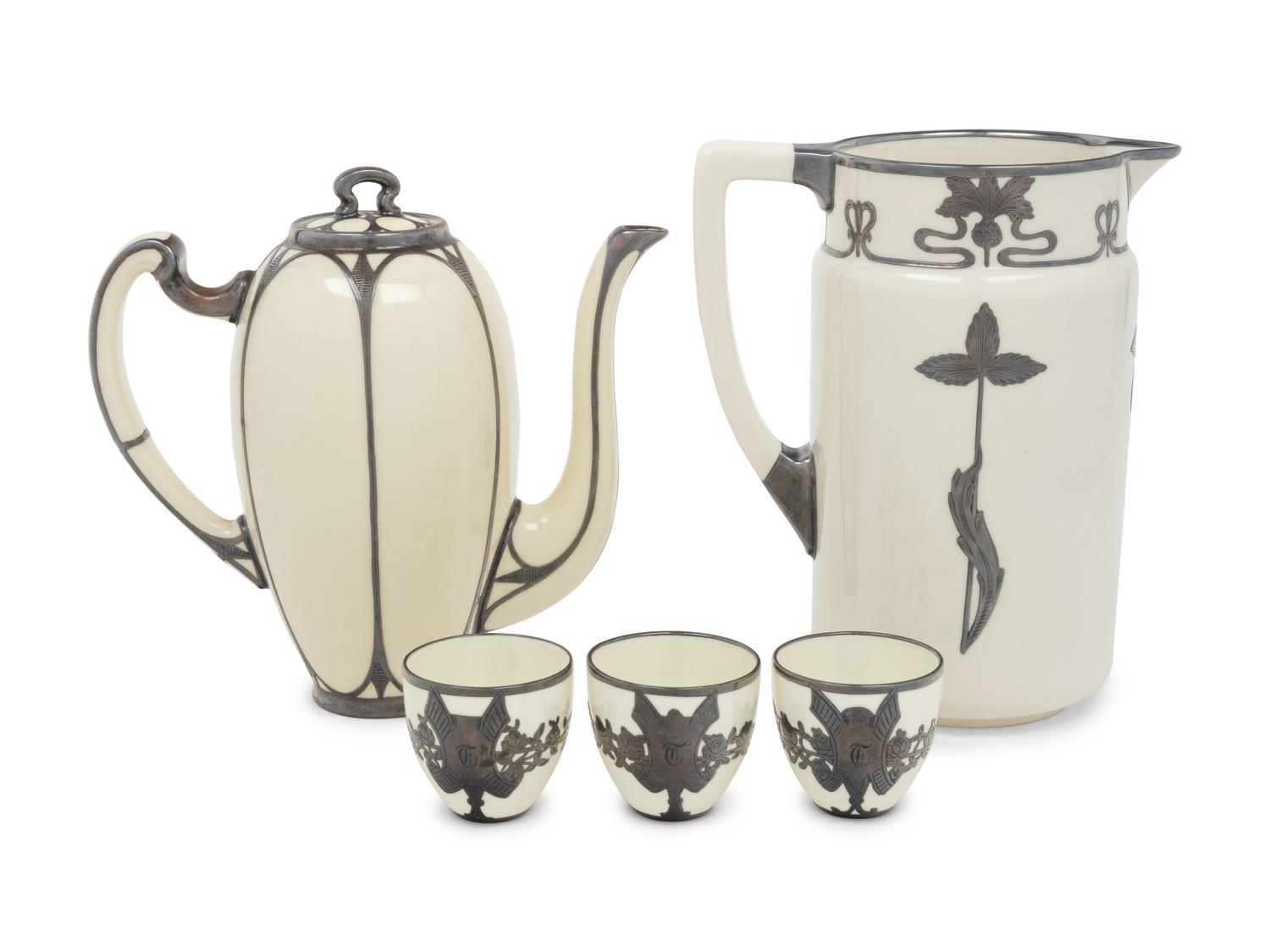 An English Metal Mounted Porcelain Coffee Service