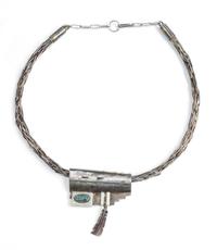 Raymond Sequaptewa (Hopi, b. 1948) Silver and Turquoise Necklace Length 17 inches
