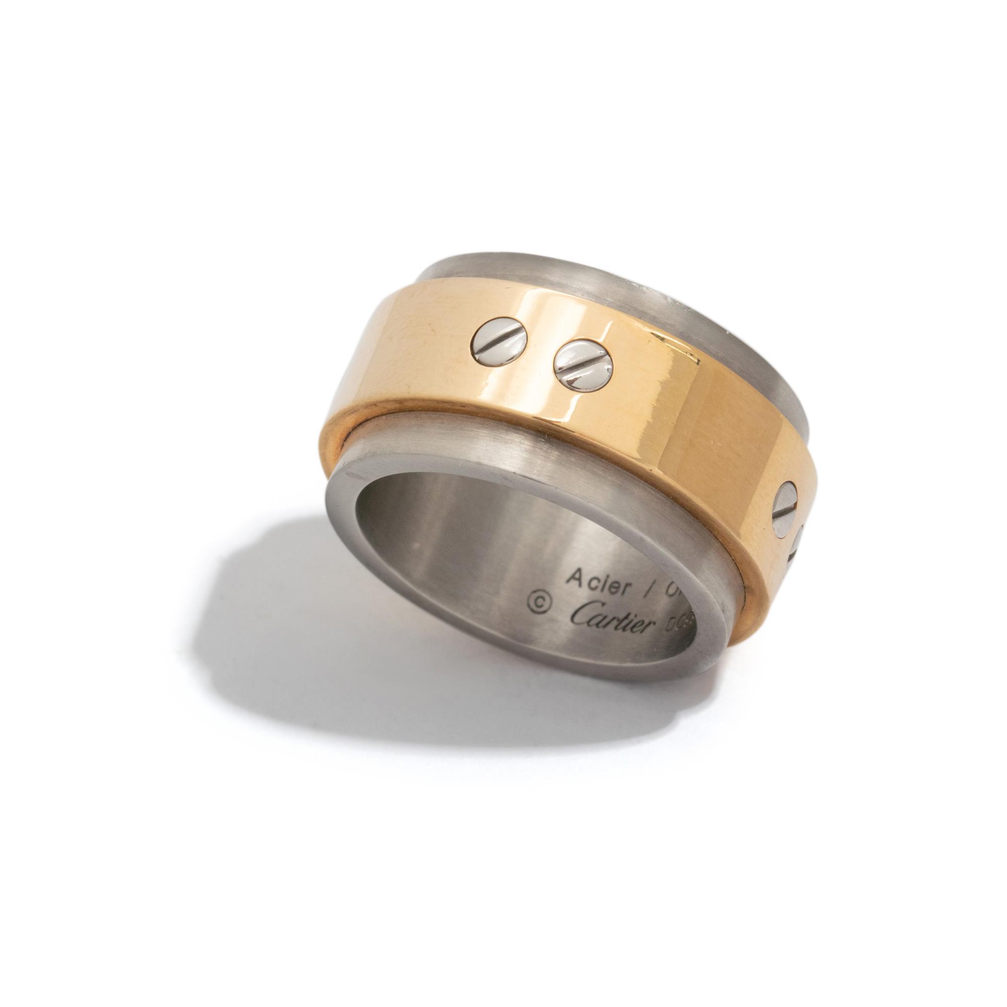 CARTIER, YELLOW GOLD AND STEEL 'SANTOS' RING