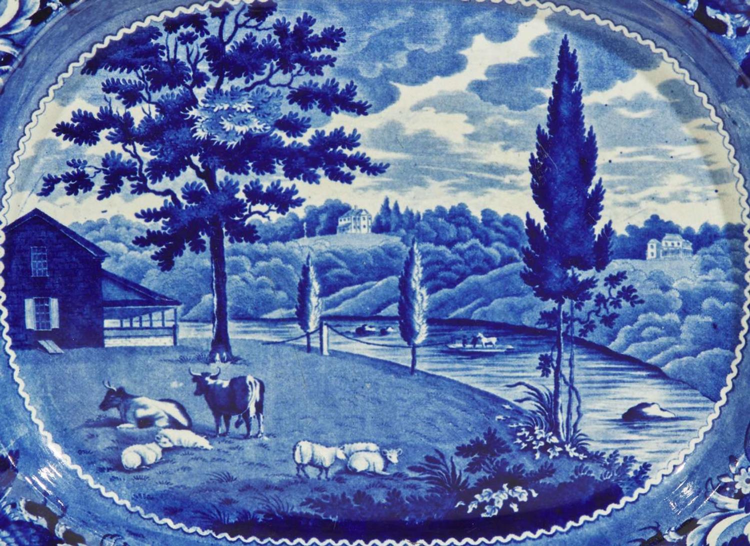 A group of ten Historical Blue Staffordshire tablewares with Philadelphia views, Joseph Stubbs and J. & W. Ridgway, England, circa 1830