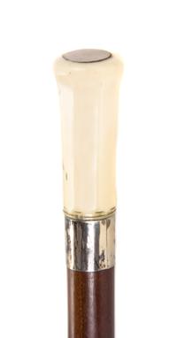 An American Whale Ivory Handled Cane, Length of handle 3 x length overall 34 1/8 inches.