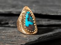Bisbee Turquoise and 14K Gold Tufa Cast Shield Ring