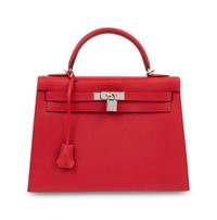 Red Hermès Epsom Leather Kelly 32 with Strap, 2014