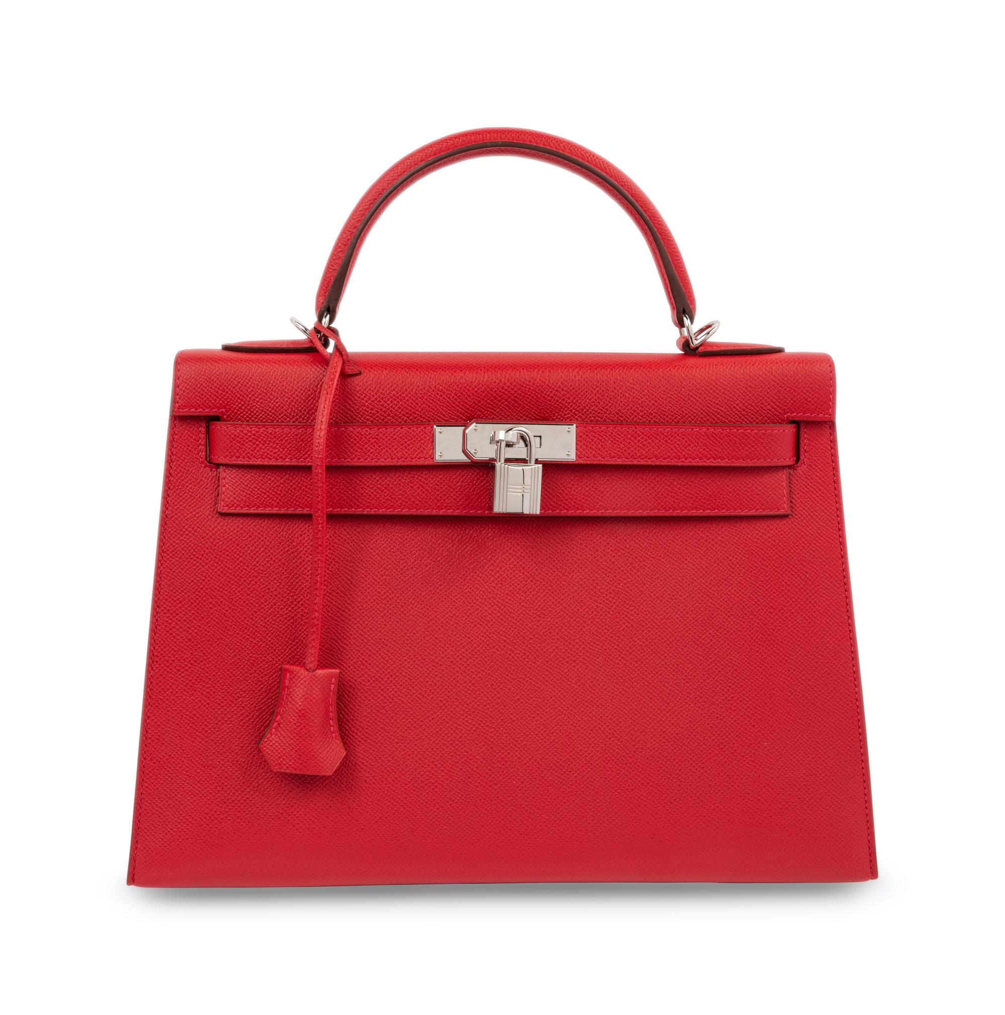 Red Hermès Epsom Leather Kelly 32 with Strap, 2014