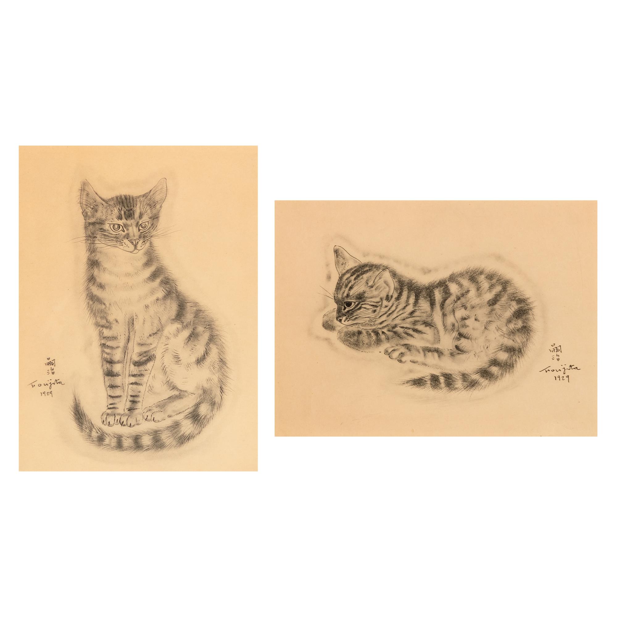 Léonard Tsuguharu Foujita (French/Japanese, 1886-1968) — A pair of prints (from A Book of Cats being Twenty Drawings , 1929)