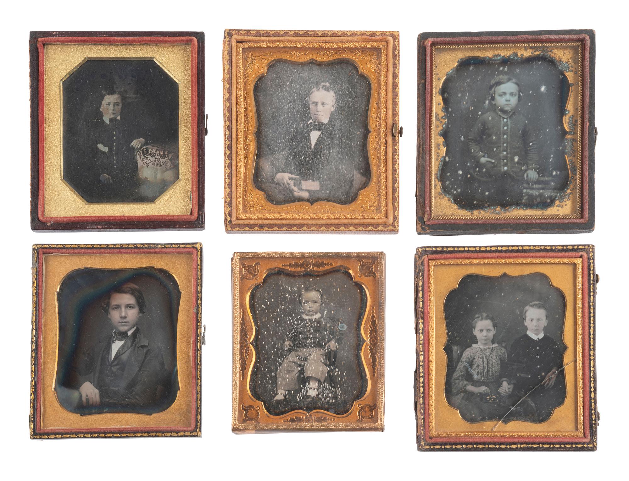 [EARLY PHOTOGRAPHY]. 20 sixth plate daguerreotypes featuring young boys and groups of siblings.