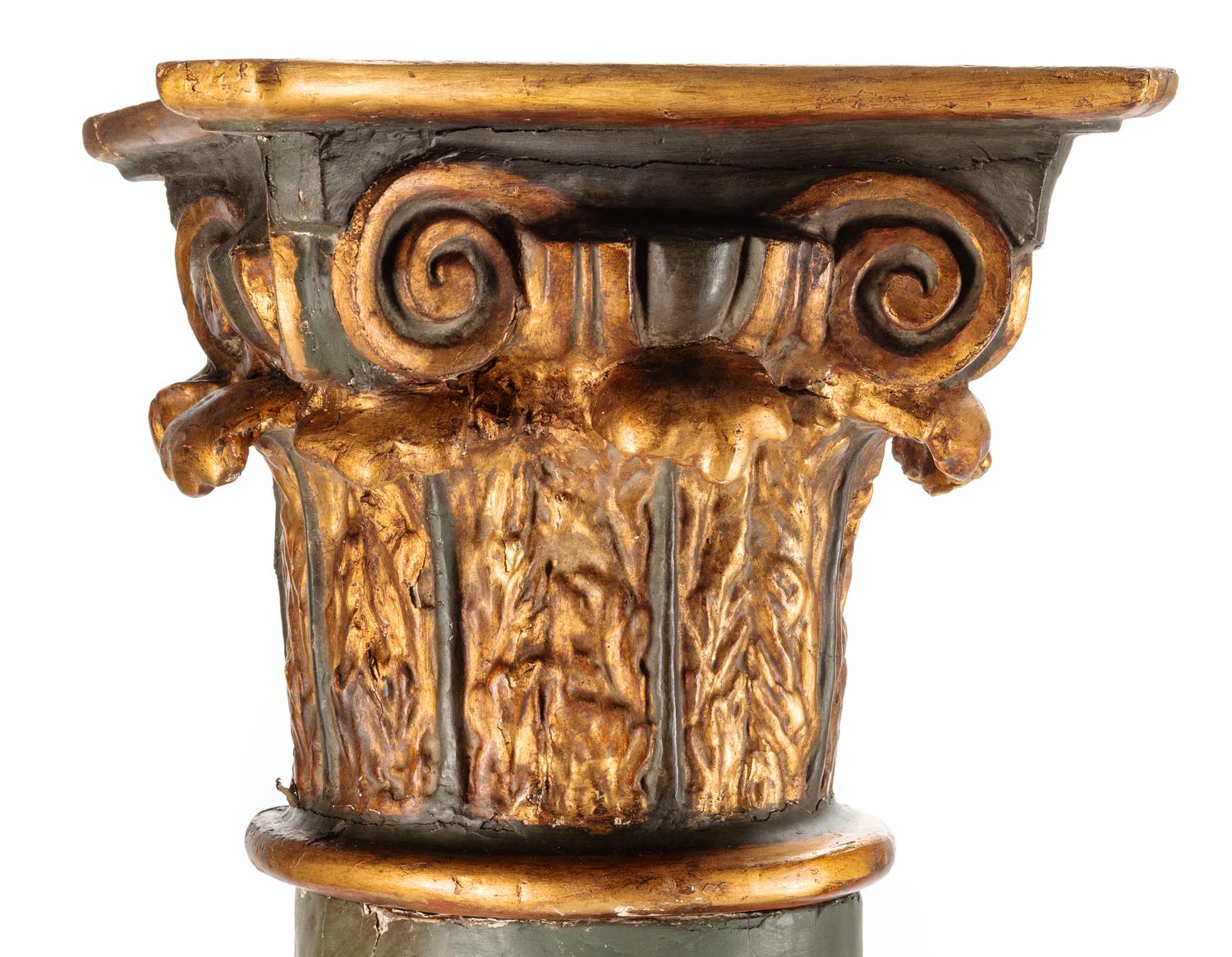 A Pair of Continental Painted and Parcel Gilt Columns