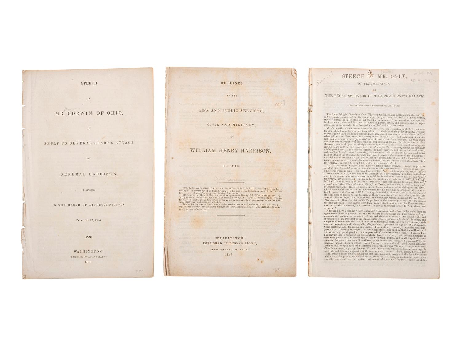 [HARRISON, William Henry]. A group of pamphlets including campaign biographies and illustrated examples.