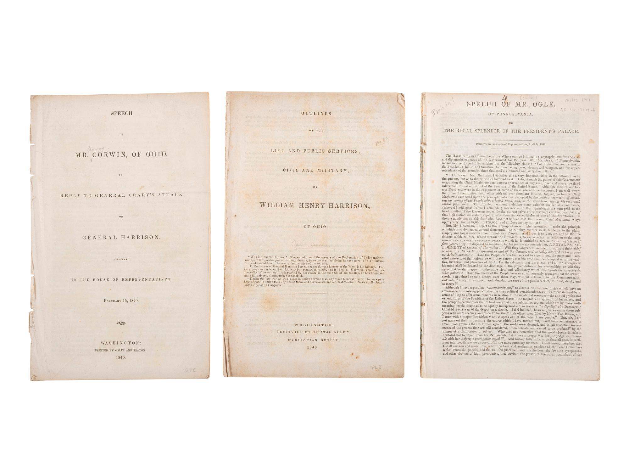 [HARRISON, William Henry]. A group of pamphlets including campaign biographies and illustrated examples.
