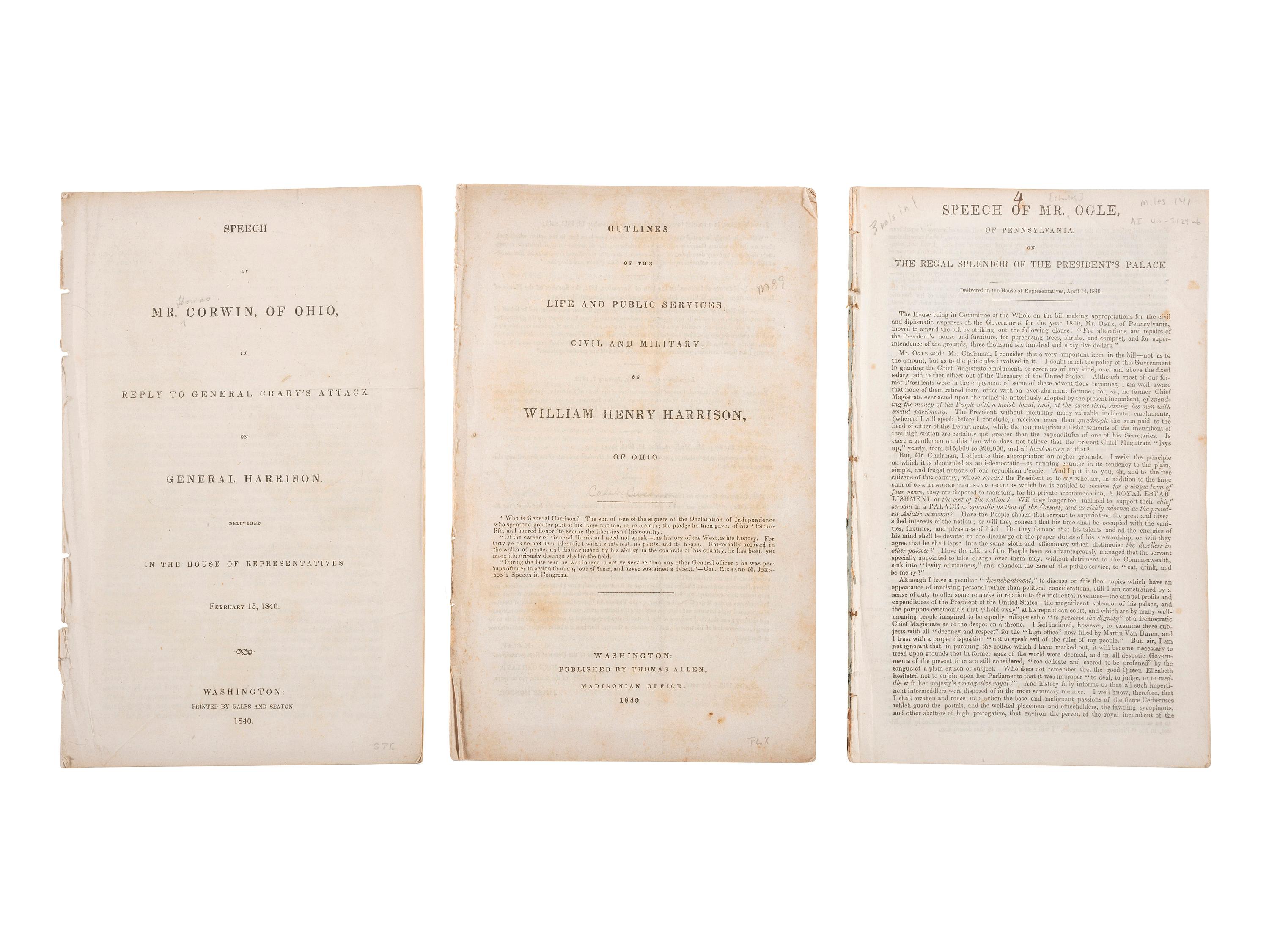 [HARRISON, William Henry]. A group of pamphlets including campaign biographies and illustrated examples.
