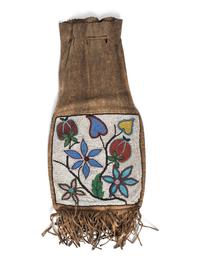 Great Lakes Beaded Hide Tobacco Bag, Depicting Flowers in a Vase