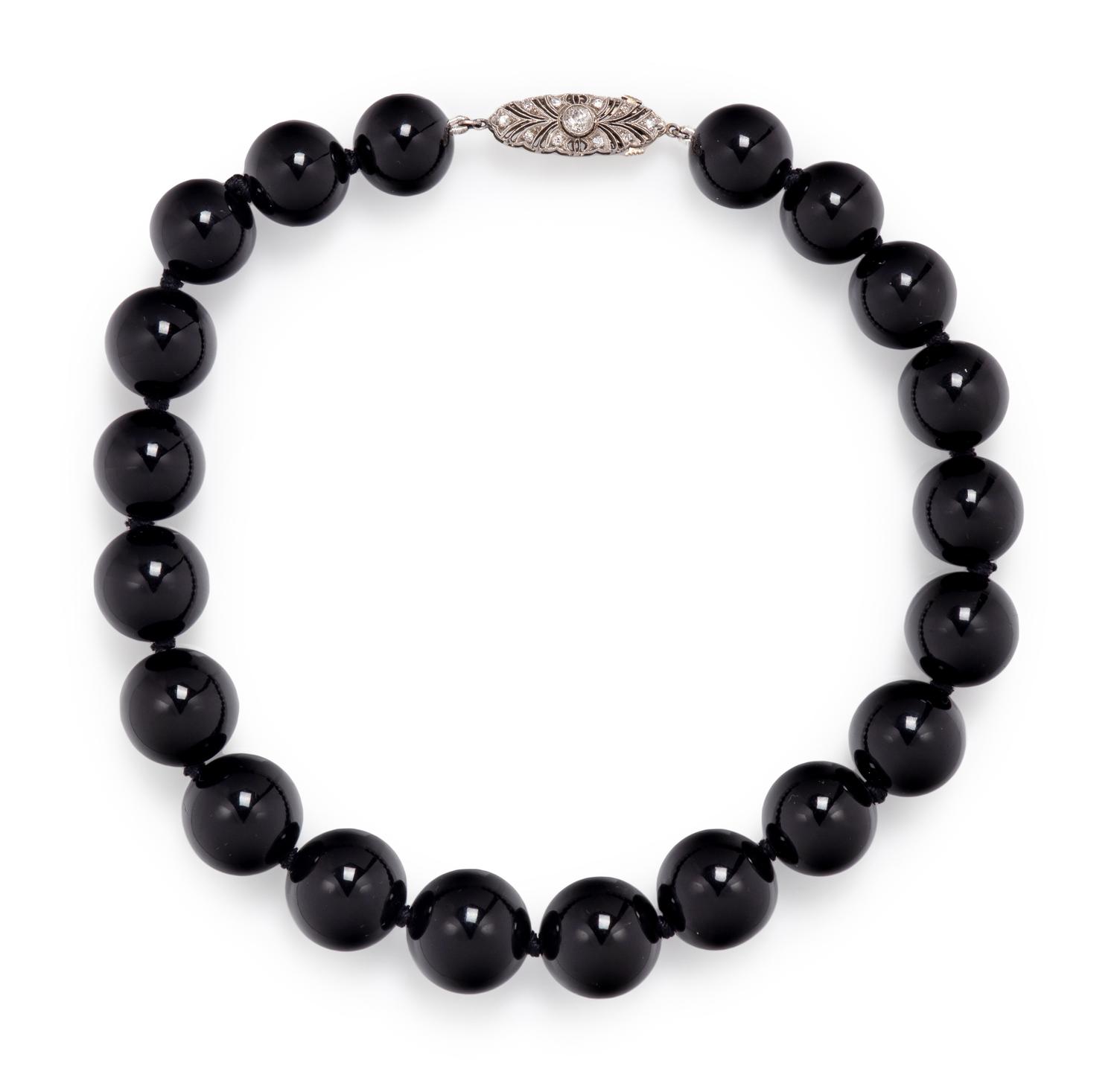 ONYX BEAD AND DIAMOND CHOKER NECKLACE