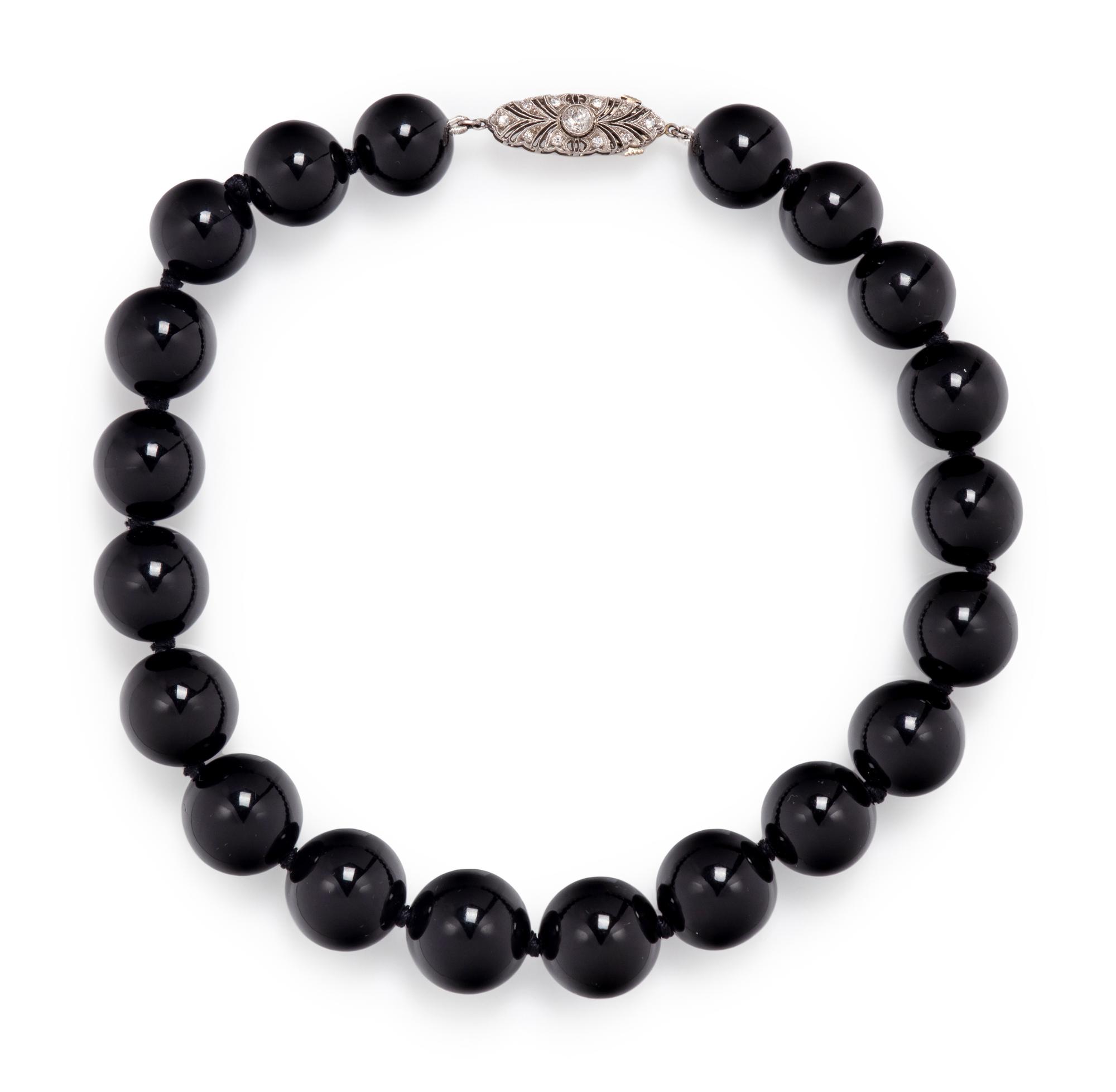 ONYX BEAD AND DIAMOND CHOKER NECKLACE