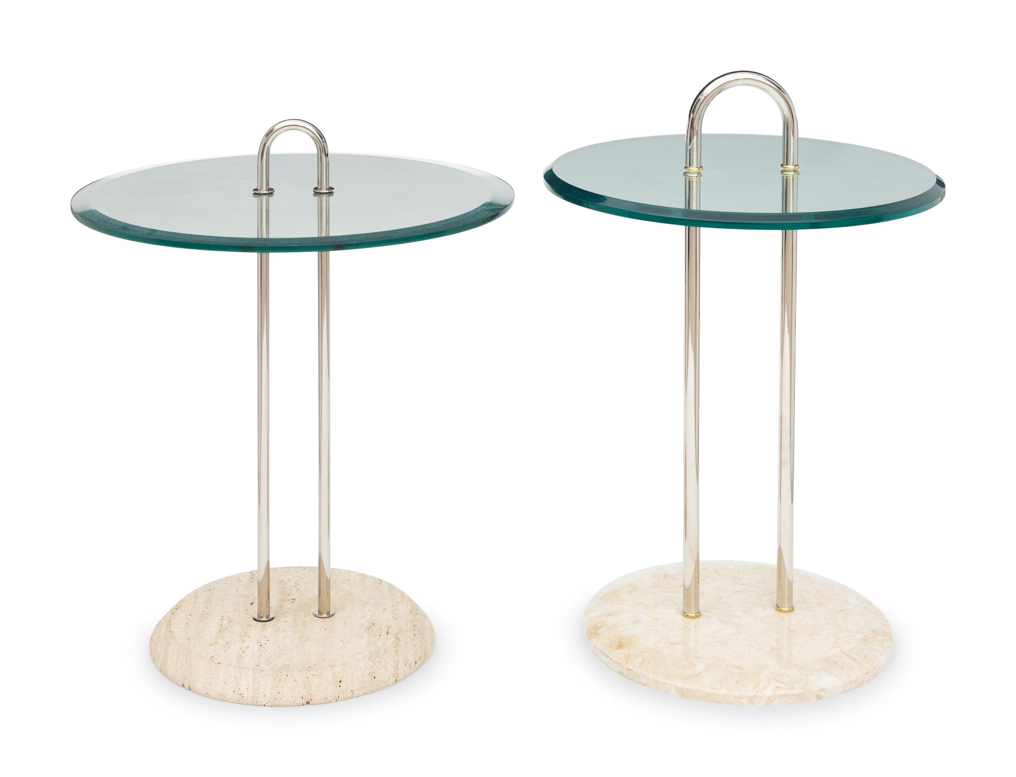 An Italian Travertine, Chrome, and Glass-Top Side Table