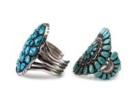 Navajo Sterling Silver and Turquoise Cluster Cuff Bracelets