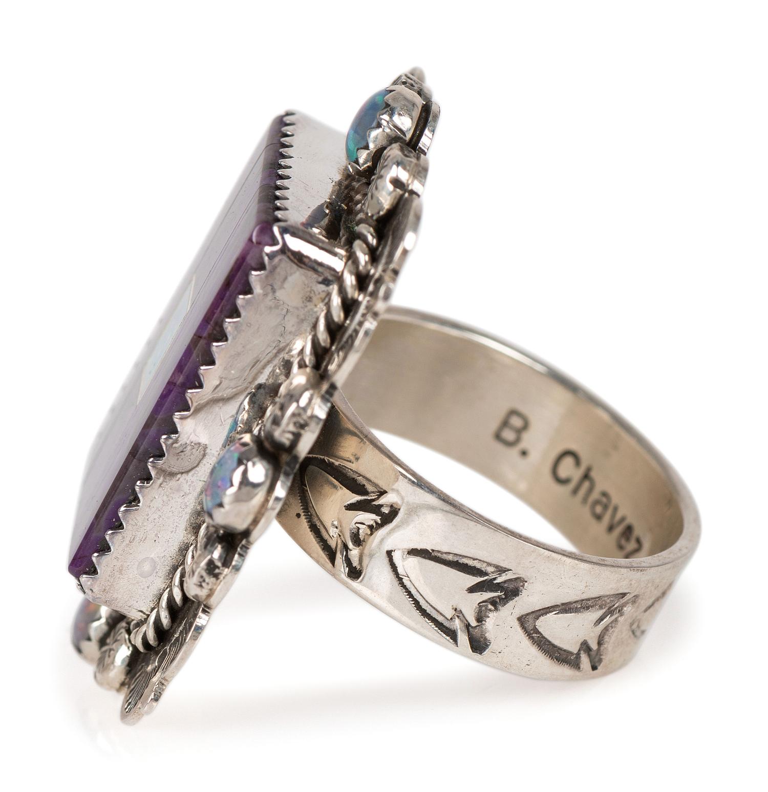 Matching Sterling Silver, Sugilite, and Opal Cuff Bracelet AND Ring