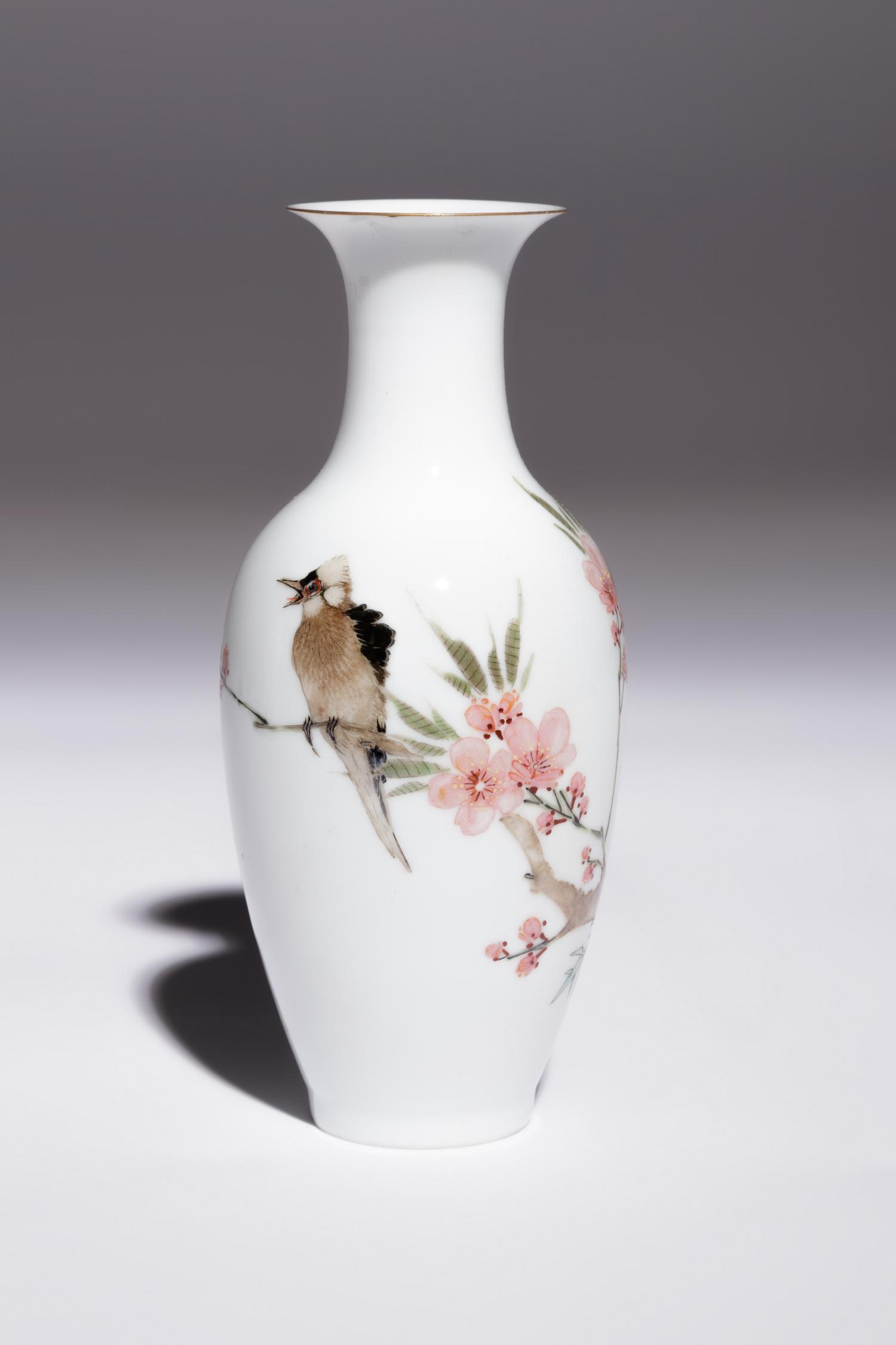 Five Famille Rose Eggshell Porcelain 'Birds' Vases